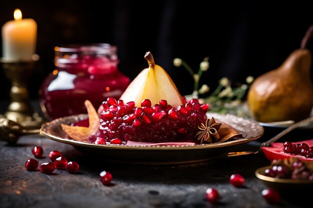 Nourriture de dîner de Noël mostarda aux canneberges et aux poires