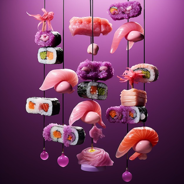 La nourriture japonaise sushi couleurs modernes fraîches poisson nourriture de mer saumon riz frais délicieux