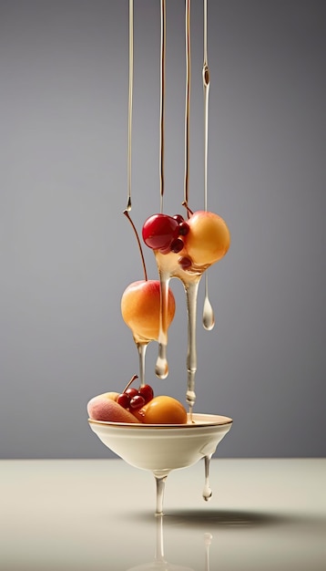 Nourriture luxueuse et sophistiquée Cuisine d'avant-garde saine Sculpture alimentaire minimaliste faite de fruits
