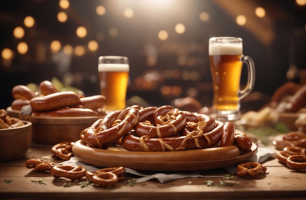 Nourriture d'Oktoberfest sur une table en bois