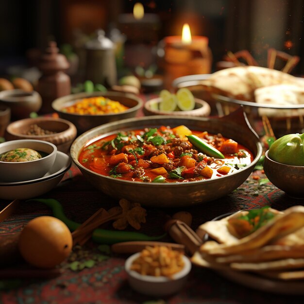 Photo la nourriture pakistanaise délicieuse rendue en 3d sur la table