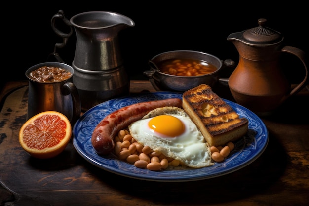 Nourriture pour petit-déjeuner anglais Assiette d'oeufs cuite Générer Ai