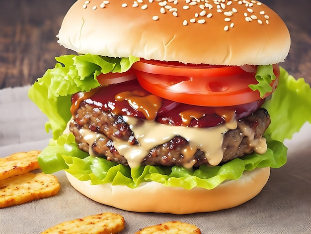Nourriture pour la restauration rapide sous forme de délicieux hamburgers maison chauds avec côtelette de viande générative ai