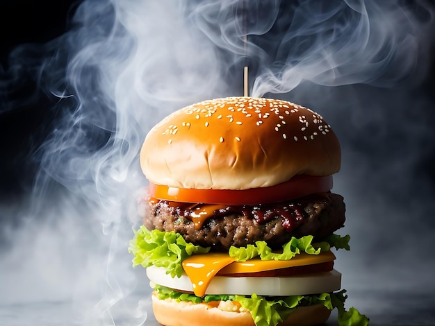 Photo nourriture pour la restauration rapide sous forme de délicieux hamburgers maison chauds avec côtelette de viande générative ai