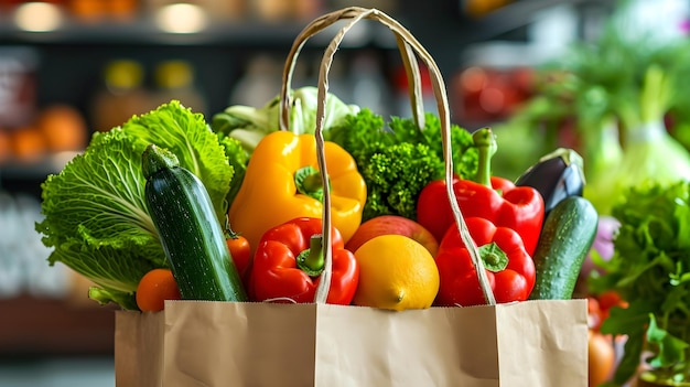 Nourriture saine dans un sac en papier dans le magasin Nourriture végétarienne végétalienne saine Shopping