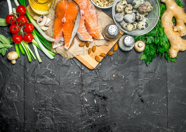 Photo nourriture saine saumon aux légumes et herbes
