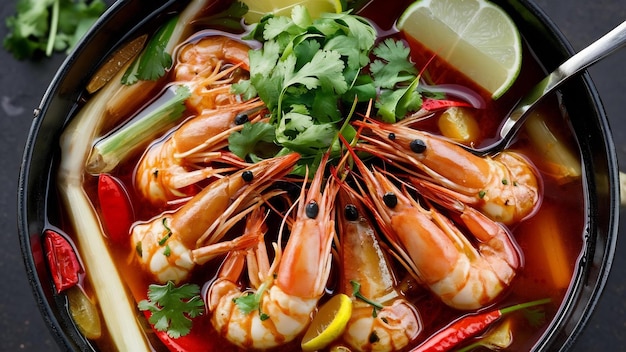 nourriture thaïlandaise tom yum kung ou soupe épicée de crevettes de rivière