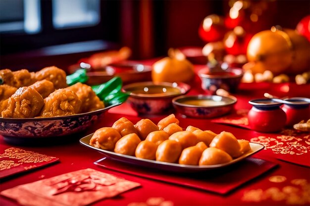 Nourriture traditionnelle chinoise une variété de plats pour le Nouvel An lunaire peu profond