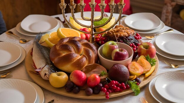 Photo la nourriture traditionnelle de la nouvelle année juive rosh hashana