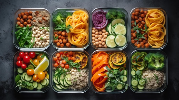 Nourriture végétalienne faite maison dans des boîtes à lunch avec des légumes sains