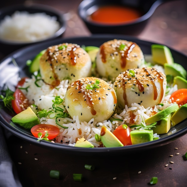 Nourriture végétarienne Boules de riz à la salade avec des légumes