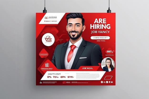 Nous embauchons un poste vacant sur les réseaux sociaux. Modèle de conception de bannière avec couleur rouge.