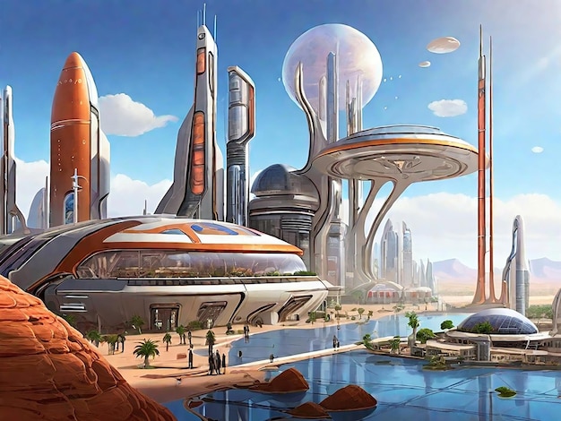 Nous sommes en 2070 et l’humanité a colonisé Mars. Peignez une image vivante d’un Martien animé.