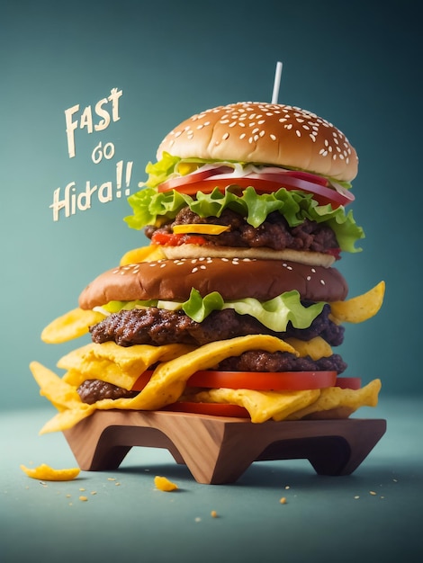 nouveau burger avec du papier peint au fromage à l'arrière-plan des fast-foods