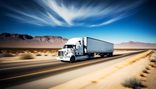 Photo un nouveau camion blanc court vite pour livrer une illustration ai générative