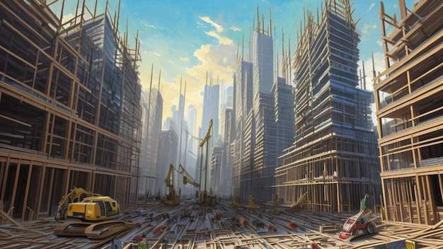 Nouveau chantier de construction dans une ville futuriste