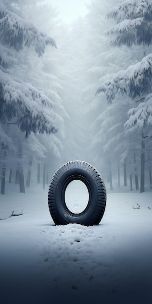 Nouveau concept de publicité pour les pneus d'hiver dans une forêt enneigée