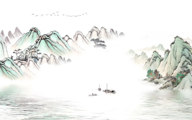 Nouveau mur de fond de paysage d'encre abstraite de conception artistique chinoise