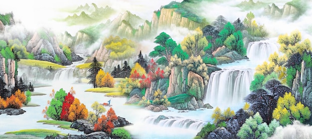 Nouveau mur de fond de paysage d'encre abstraite de conception artistique chinoise