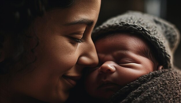 Un nouveau-né apporte l'amour et le bonheur à une famille affectueuse Portrait généré par l'IA