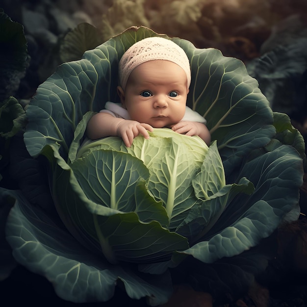 Un nouveau-né est né dans le chou vert Réponses pour les enfants bébé se trouve dans le chou enfance heureuse
