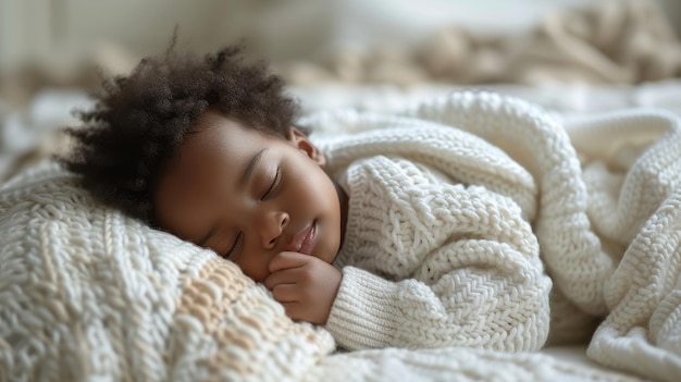 Un nouveau-né paisible dormant profondément dans une couverture douce