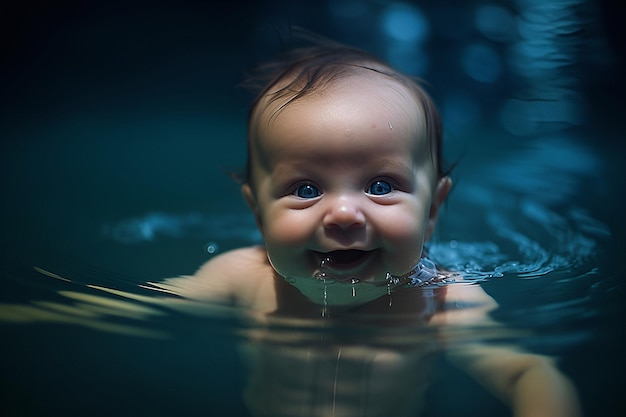 Photo nouveau-né souriant dans une eau claire génération ai