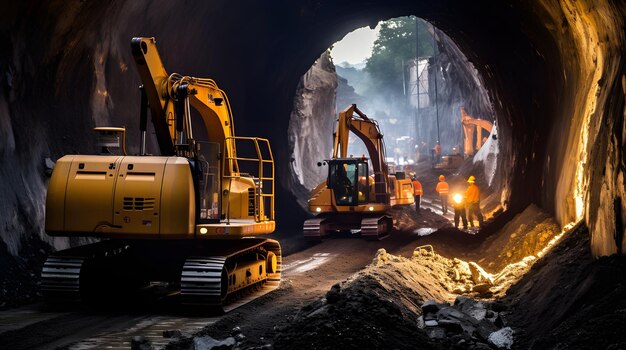 Photo un nouveau tunnel étant creusé avec des machines de forage avancées sous une ville