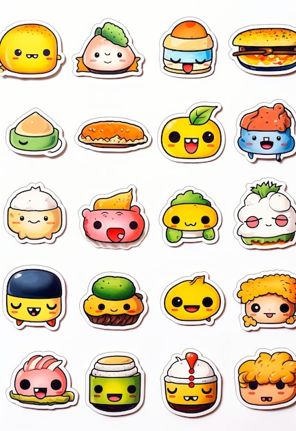 Photo de nouveaux autocollants de sushi emoji dans le style