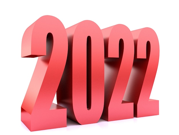 Nouvel An 2022, rendu 3D sur fond blanc