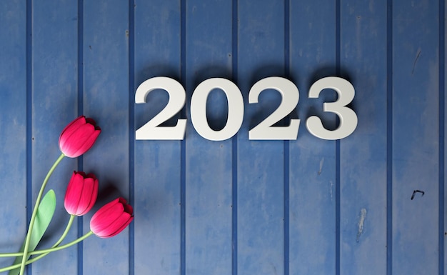 Nouvel An 2023 Creative Design Concept avec fleur - Image de rendu 3D