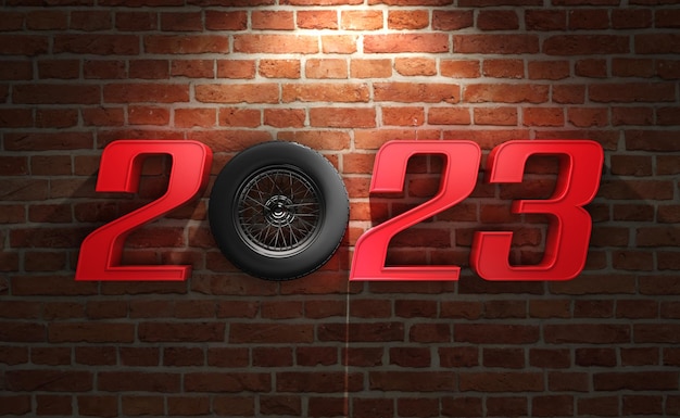 Nouvel An 2023 Creative Design Concept avec roue - Image de rendu 3D