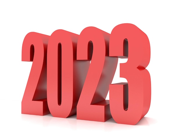 Nouvel An 2023 rendu 3d sur fond blanc