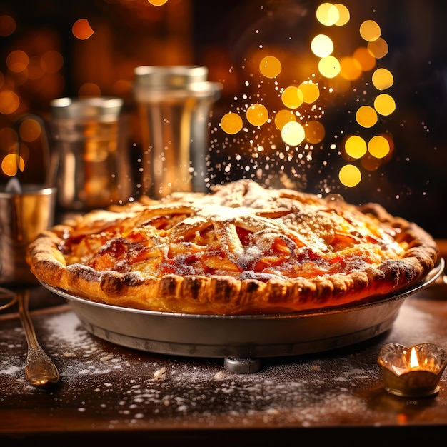 Nouvel An beau plat réaliste de la plus haute cuisine gros plan tarte de Noël