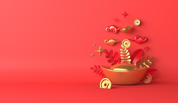 Nouvel an chinois 2022 avec Yuan Bao sycee et pièce d'or chinois
