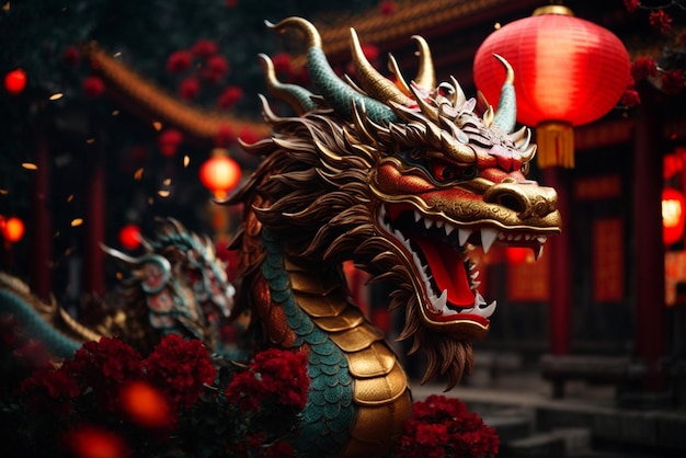 Nouvel an chinois 2024 année du dragon rouge IA générative