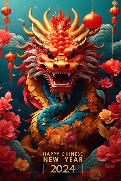 Nouvel an chinois 2024 année du dragon rouge IA générative