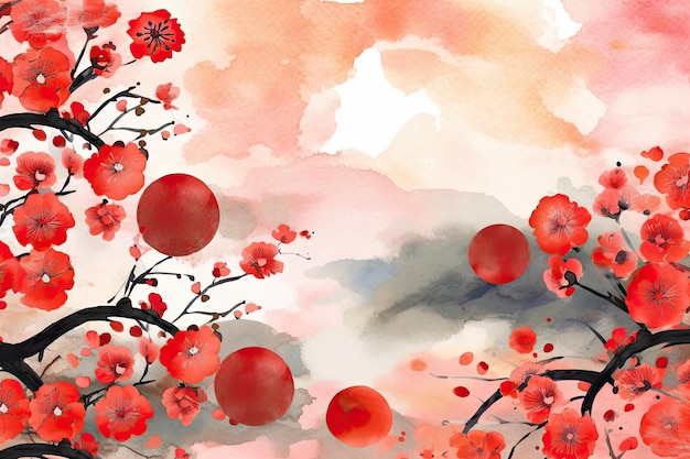 Nouvel An chinois aquarelle fond vecteur beau motif délicat et invitations, généré par AI