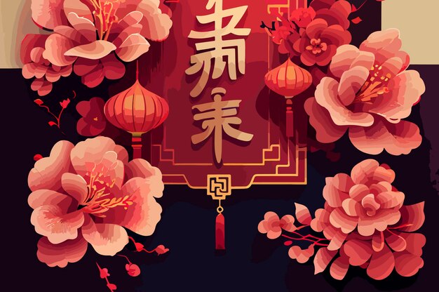 Nouvel an chinois au design plat