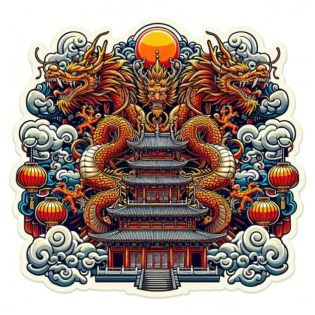 le Nouvel An chinois avec l'icône du dragon et le symbole dans la culture chinoise
