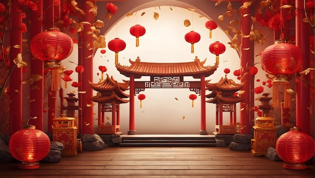 Nouvel An chinois Nouvel An lunaire papier peint festif Célébration traditionnelle Lanternes rouges Année de