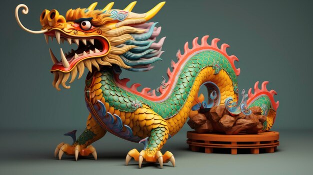 Le Nouvel An chinois vue complète du dragon de bois style traditionnel chinois