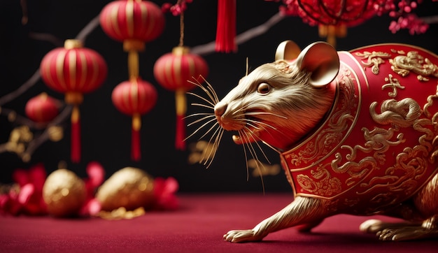 Nouvel an chinois zodiaque animal rat arrière-plan 3D papier peint d'arrière-plan du nouvel an chinois