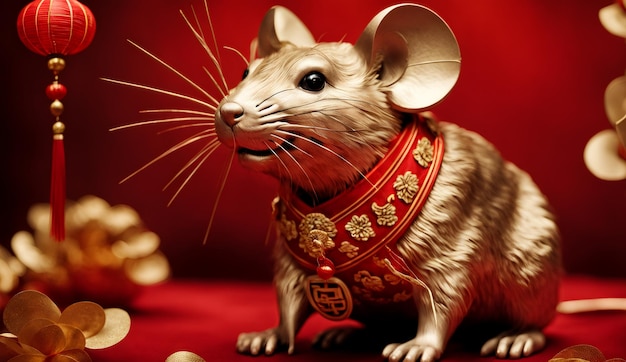 Photo nouvel an chinois zodiaque animal rat arrière-plan 3d papier peint d'arrière-plan du nouvel an chinois