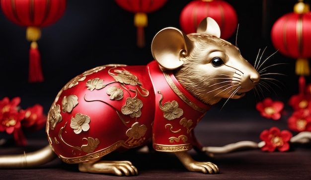 Nouvel an chinois zodiaque animal rat arrière-plan 3D papier peint d'arrière-plan du nouvel an chinois