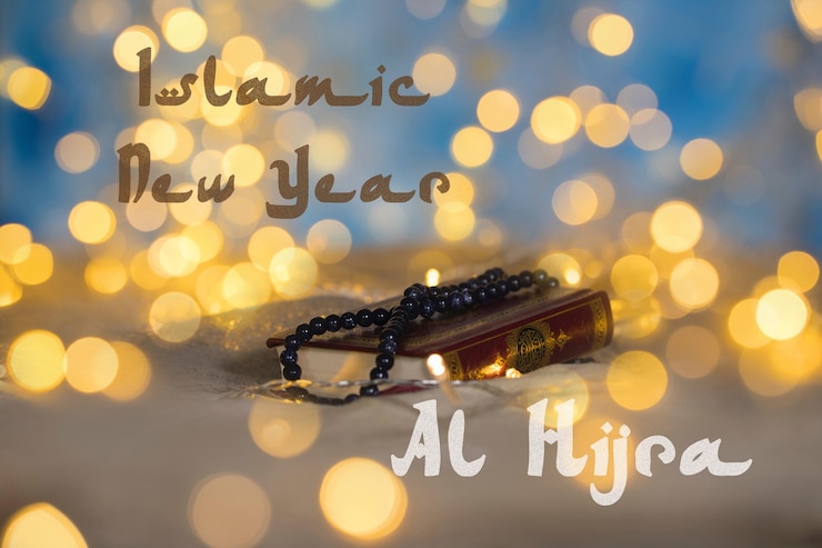Photo nouvel an islamique al hijraxd livre sacré du coran et perles de prière dessus