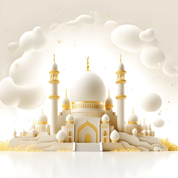 Photo nouvel an islamique une mosquée blanche et dorée ai générative