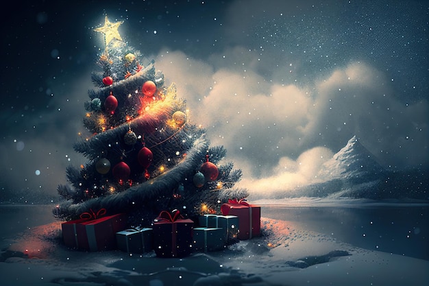 Nouvel An et joyeux Noël vacances fond d'hiver décorations de Noël toile de fond ai générative