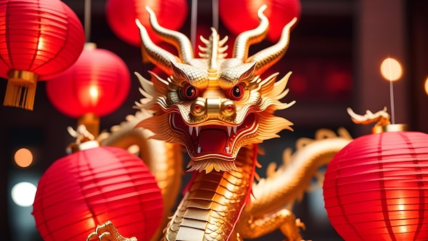 Le nouvel an traditionnel chinois 3D sur fond de dragon