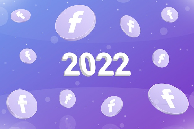 Nouvelle année 2022 avec des icônes de réseau social facebook autour de la 3d